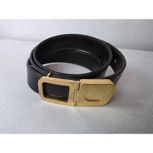Vintage Gucci Belt Black Leather Gold Buckle 32-36" Waist 80s